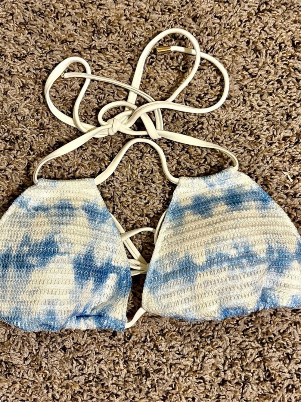 Aerie Crochet Triangle Bikini Top Blue & White US Size